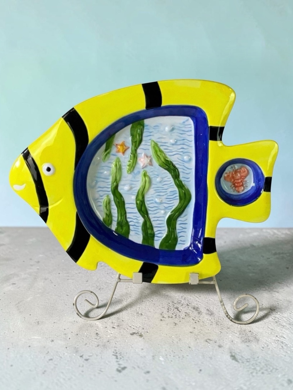 Tropical Angel Fish Design Dip Bowl Decorative Platter Tray 13 Inches